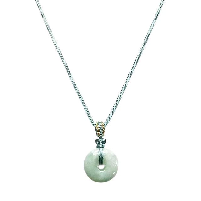 色合い良好薄緑色ひすい本翡翠ジェダイト小型平安扣かわいい紐ネックレス < 女性アクセサリー/時計  色合い良好薄緑色ひすい本翡翠ジェダイト小型平安扣かわいい紐ネックレス < 女性アクセサリー/時計の