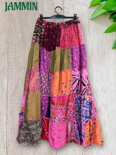 パッチワークロングスカート ピンク アジアン ヒッピー エスニック < 女性ファッション パッチワークロングスカート ピンク アジアン ヒッピー エスニック < 女性ファッションの