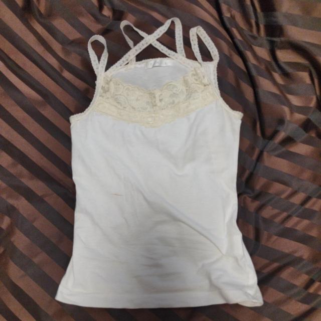 オフホワイト レース 二重バックシャンストラップ キャミソール < 女性ファッション  オフホワイト レース 二重バックシャンストラップ キャミソール < 女性ファッションの