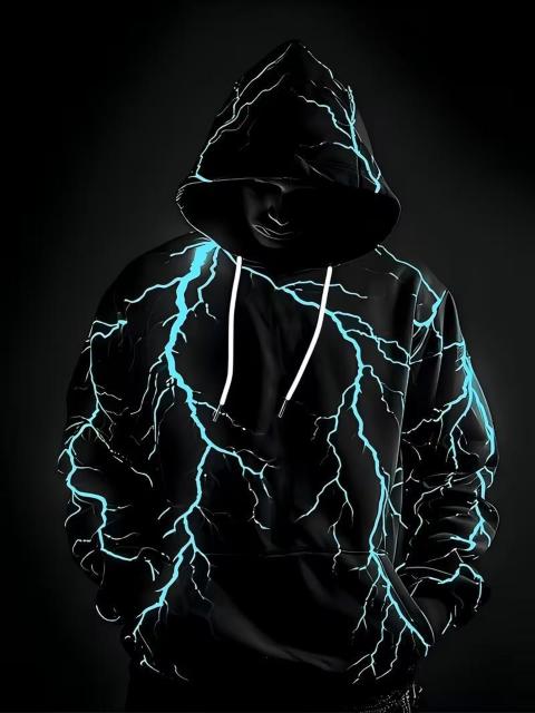 爆ヤス価格2690円★メンズ スポーティ 3D ライトニングプリント フーデッドスウェット USAサイズM(日本サイズXL)黒×緑 < 男性ファッション 爆ヤス価格2690円★メンズ スポーティ 3D ライトニングプリント フーデッドスウェット USAサイズM(日本サイズXL)黒×緑 < 男性ファッションの