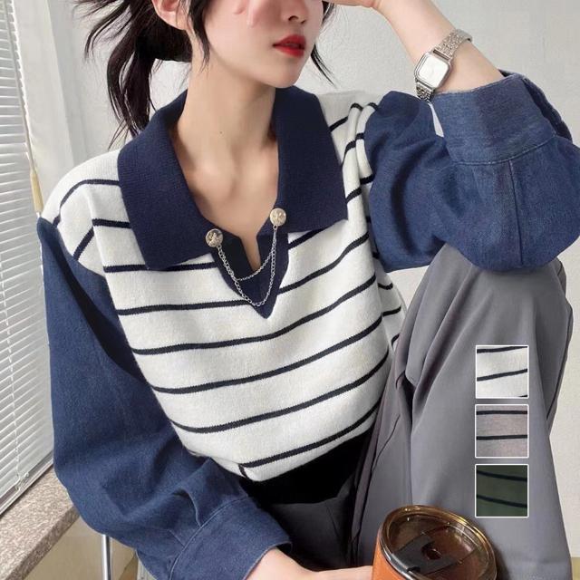 送料無料 新品 ポロカラーニットセーター ボーダー 秋冬 < 女性ファッション  送料無料 新品 ポロカラーニットセーター ボーダー 秋冬  < 女性ファッションの