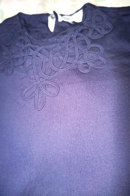 ★美品紺×無地首回りループ付模様半袖シャツL < 女性ファッション  ★美品紺×無地首回りループ付模様半袖シャツL < 女性ファッションの