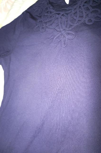 ★美品紺×無地首回りループ付模様半袖シャツL < 女性ファッション  ★美品紺×無地首回りループ付模様半袖シャツL < 女性ファッションの