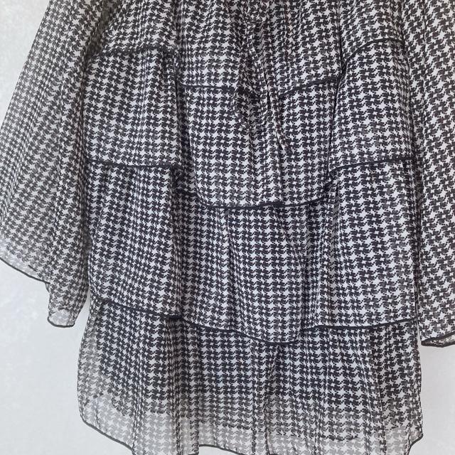 IKEDA NOBUO 千鳥柄風 フリル ティアード チュニック トップス L モノトーン N2m < 女性ファッション IKEDA NOBUO 千鳥柄風 フリル ティアード チュニック トップス L モノトーン N2m < 女性ファッションの