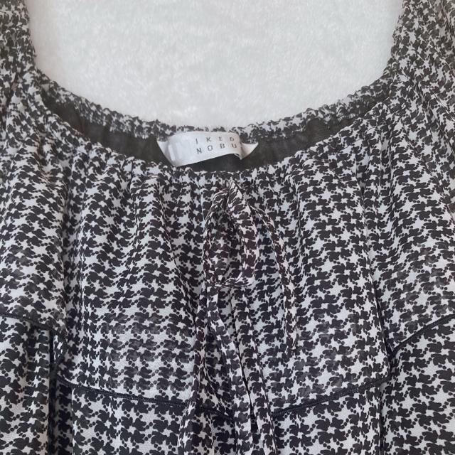 IKEDA NOBUO 千鳥柄風 フリル ティアード チュニック トップス L モノトーン N2m < 女性ファッション IKEDA NOBUO 千鳥柄風 フリル ティアード チュニック トップス L モノトーン N2m < 女性ファッションの