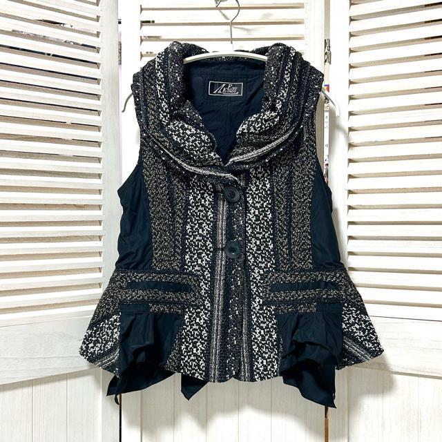 EIKO KONDO エイココンドウ ベスト 42 フリル ブラック ゴールド糸 < 女性ファッション EIKO KONDO エイココンドウ ベスト 42 フリル ブラック ゴールド糸 < 女性ファッションの