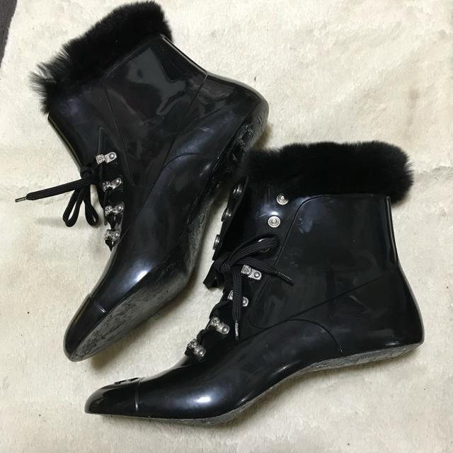 正規品 シャネル ヴィンテージ ファー付ラバーブーツ38 < ブランド  正規品 シャネル ヴィンテージ ファー付ラバーブーツ38 < ブランドの