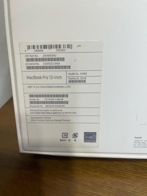 MacBook Pro 13�C���` 2018 i7 16GB 512GB SSD ���i ���t�� Apple A1989 �� PC�{��/���Ӌ@��� 