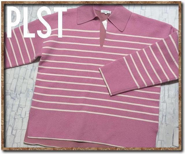 プラステ 襟付きウールボーダーニット ピンク×白 < ブランド  プラステ 襟付きウールボーダーニット ピンク×白  < ブランドの