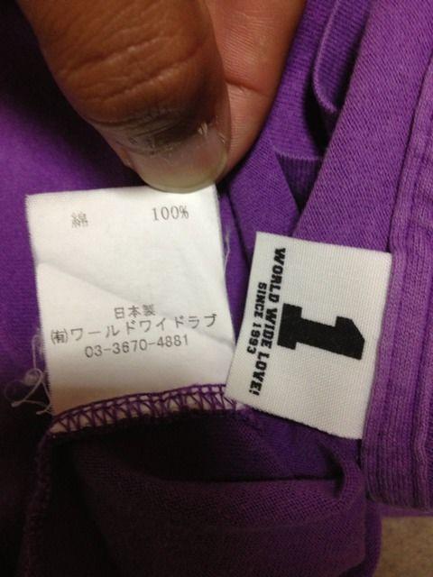 ワールドワイドラブ プリント 半袖Tシャツ Sサイズ1  紫 青 日本製 古着 ユーズド < ブランド  ワールドワイドラブ プリント 半袖Tシャツ Sサイズ1  紫 青 日本製 古着 ユーズド < ブランドの