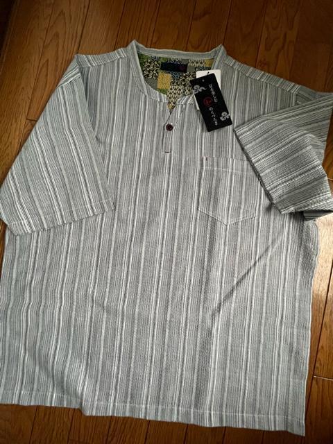 LLサイズ!高貴紳士的!和のくつろぎ!サラッとしじら織り!ヘンリーネック!半袖シャツ! < 男性ファッション  LLサイズ!高貴紳士的!和のくつろぎ!サラッとしじら織り!ヘンリーネック!半袖シャツ! < 男性ファッションの