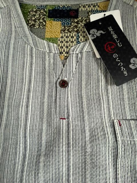 LLサイズ!高貴紳士的!和のくつろぎ!サラッとしじら織り!ヘンリーネック!半袖シャツ! < 男性ファッション  LLサイズ!高貴紳士的!和のくつろぎ!サラッとしじら織り!ヘンリーネック!半袖シャツ! < 男性ファッションの