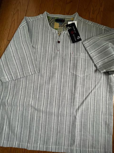 LLサイズ!高貴紳士的!和のくつろぎ!サラッとしじら織り!ヘンリーネック!半袖シャツ! < 男性ファッション  LLサイズ!高貴紳士的!和のくつろぎ!サラッとしじら織り!ヘンリーネック!半袖シャツ! < 男性ファッションの