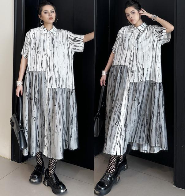 前開き シャツワンピース ストライプ模様 レース切り替え オフホワイト 大きいサイズ < 女性ファッション 前開き シャツワンピース ストライプ模様 レース切り替え オフホワイト 大きいサイズ < 女性ファッションの