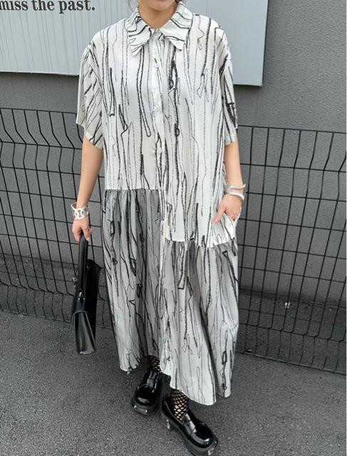 前開き シャツワンピース ストライプ模様 レース切り替え オフホワイト 大きいサイズ < 女性ファッション 前開き シャツワンピース ストライプ模様 レース切り替え オフホワイト 大きいサイズ < 女性ファッションの