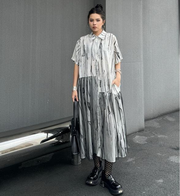 前開き シャツワンピース ストライプ模様 レース切り替え オフホワイト 大きいサイズ < 女性ファッション 前開き シャツワンピース ストライプ模様 レース切り替え オフホワイト 大きいサイズ < 女性ファッションの