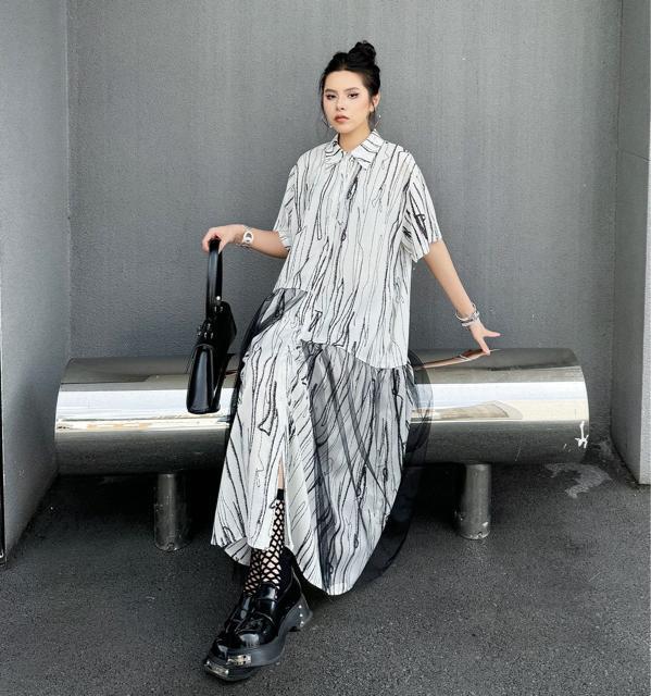 前開き シャツワンピース ストライプ模様 レース切り替え オフホワイト 大きいサイズ < 女性ファッション 前開き シャツワンピース ストライプ模様 レース切り替え オフホワイト 大きいサイズ < 女性ファッションの