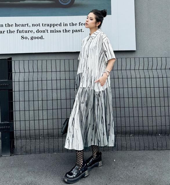 前開き シャツワンピース ストライプ模様 レース切り替え オフホワイト 大きいサイズ < 女性ファッション 前開き シャツワンピース ストライプ模様 レース切り替え オフホワイト 大きいサイズ < 女性ファッションの