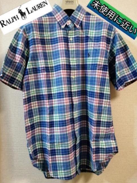 品薄素敵特価未使用に近いラルフローレンシャツチェックブルー系ワイシャツ半袖刺繍ロゴ大活躍好感度アップ清楚カットソー Tシャツ < ブランド  品薄素敵特価未使用に近いラルフローレンシャツチェックブルー系ワイシャツ半袖刺繍ロゴ大活躍好感度アップ清楚カットソー Tシャツ  < ブランドの