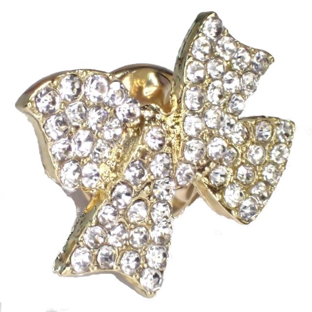 金色 リボン りぼん ラインストーン ピンバッジ バッジ ピンズ ピンブローチ ブローチ ラペルピン < 女性アクセサリー/時計  金色 リボン りぼん ラインストーン ピンバッジ バッジ ピンズ ピンブローチ ブローチ ラペルピン < 女性アクセサリー/時計の