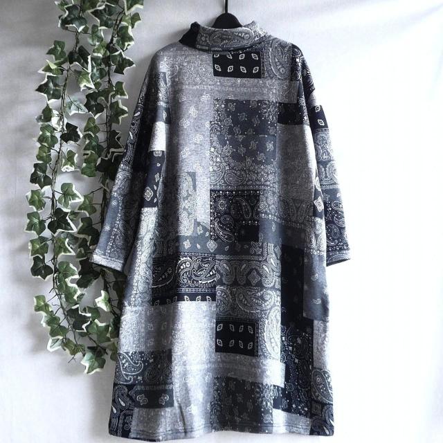 新品 a049 ML 裏起毛 あったか ワンピース グレー系 秋 冬 ペイズリー柄 レディース ゆったりタートル ストレッチ < 女性ファッション 新品 a049 ML 裏起毛 あったか ワンピース グレー系 秋 冬 ペイズリー柄 レディース ゆったりタートル ストレッチ < 女性ファッションの