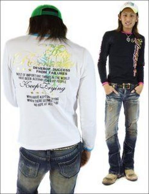 《New》アメカジ★トライバルロゴ・ゴールド箔プリ*リンガーロンTee<ホワイトM> < 男性ファッション  《New》アメカジ★トライバルロゴ・ゴールド箔プリ*リンガーロンTee<ホワイトM>  < 男性ファッションの