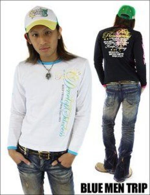 《New》アメカジ★トライバルロゴ・ゴールド箔プリ*リンガーロンTee<ホワイトM> < 男性ファッション  《New》アメカジ★トライバルロゴ・ゴールド箔プリ*リンガーロンTee<ホワイトM> < 男性ファッションの