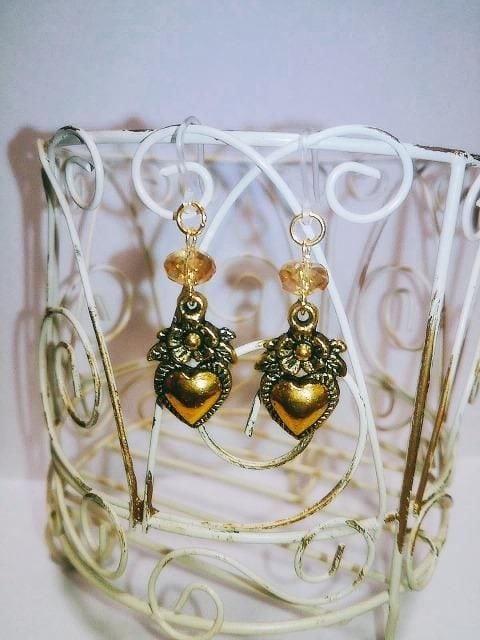 金古美ハートお花チャームシャンパンスワロ樹脂ピアス☆ < 女性アクセサリー/時計  金古美ハートお花チャームシャンパンスワロ樹脂ピアス☆ < 女性アクセサリー/時計の