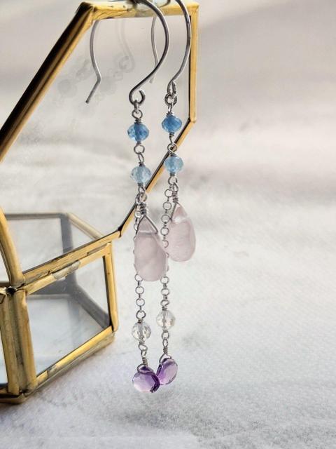 *ローズクォーツとマルチストーンのピアス*SF 23034 < 女性アクセサリー/時計 *ローズクォーツとマルチストーンのピアス*SF 23034 < 女性アクセサリー/時計の