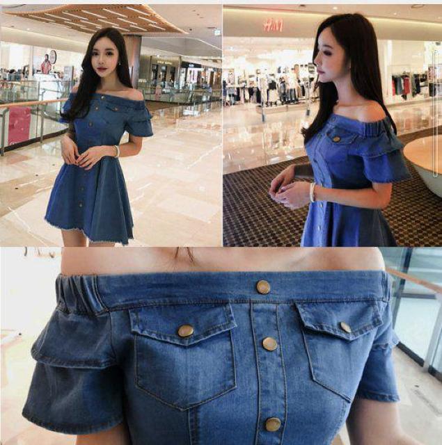 大きいサイズ、デニム地オフショルダー半袖ワンピ5L < 女性ファッション  大きいサイズ、デニム地オフショルダー半袖ワンピ5L < 女性ファッションの