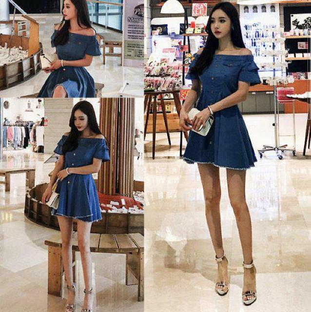 大きいサイズ、デニム地オフショルダー半袖ワンピ5L < 女性ファッション  大きいサイズ、デニム地オフショルダー半袖ワンピ5L < 女性ファッションの