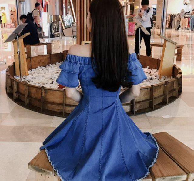 大きいサイズ、デニム地オフショルダー半袖ワンピ5L < 女性ファッション  大きいサイズ、デニム地オフショルダー半袖ワンピ5L < 女性ファッションの