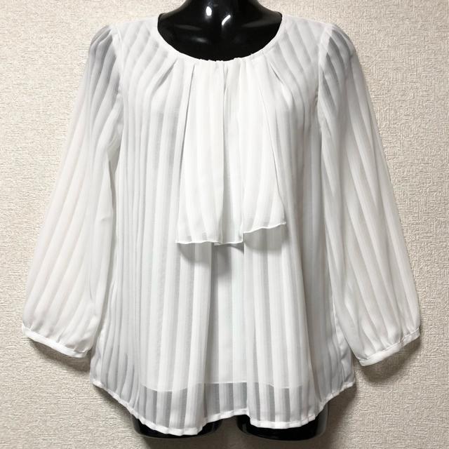 【新品】ストライプ織シフォン☆ジャボ付シアーブラウス < 女性ファッション  【新品】ストライプ織シフォン☆ジャボ付シアーブラウス < 女性ファッションの