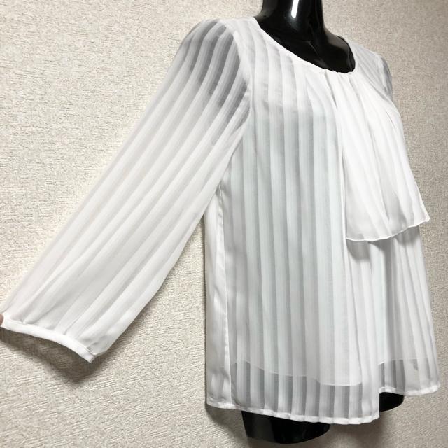 【新品】ストライプ織シフォン☆ジャボ付シアーブラウス < 女性ファッション  【新品】ストライプ織シフォン☆ジャボ付シアーブラウス < 女性ファッションの