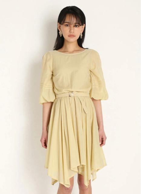 シアーイレギュラーヘムワンピース黄色アシメシースルーパフスリ < ブランド シアーイレギュラーヘムワンピース黄色アシメシースルーパフスリ < ブランドの