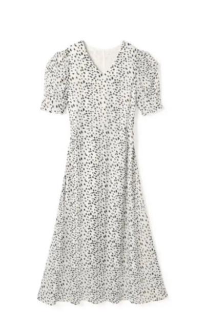 GRLグレイルダルメシアン柄ワンピースドットシフォンロングマキシワンピ編み上げレースアップパフスリーブVネック半袖今田美桜白黒 < ブランド  GRLグレイルダルメシアン柄ワンピースドットシフォンロングマキシワンピ編み上げレースアップパフスリーブVネック半袖今田美桜白黒 < ブランドの