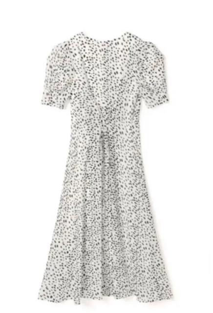 GRLグレイルダルメシアン柄ワンピースドットシフォンロングマキシワンピ編み上げレースアップパフスリーブVネック半袖今田美桜白黒 < ブランド  GRLグレイルダルメシアン柄ワンピースドットシフォンロングマキシワンピ編み上げレースアップパフスリーブVネック半袖今田美桜白黒 < ブランドの