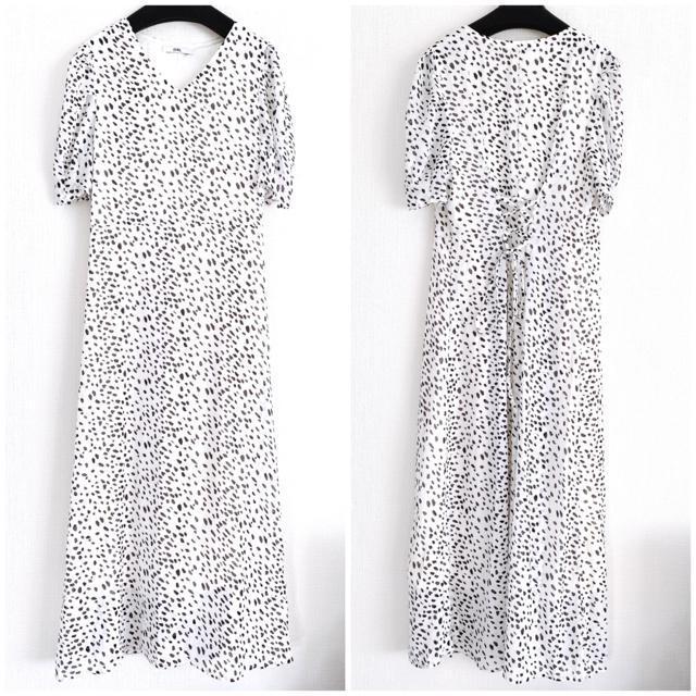 GRLグレイルダルメシアン柄ワンピースドットシフォンロングマキシワンピ編み上げレースアップパフスリーブVネック半袖今田美桜白黒 < ブランド  GRLグレイルダルメシアン柄ワンピースドットシフォンロングマキシワンピ編み上げレースアップパフスリーブVネック半袖今田美桜白黒 < ブランドの