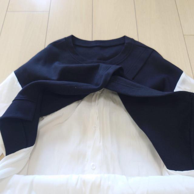 レイヤードデザイン長袖トップス M ブラック/ホワイト < 女性ファッション  レイヤードデザイン長袖トップス M ブラック/ホワイト < 女性ファッションの