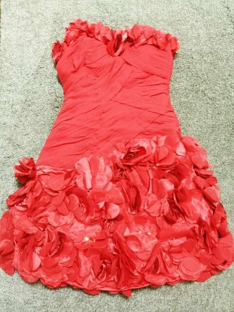 赤ゴージャス立体フラワーお花ビーズベアワンピドレスパーティー < 女性ファッション 赤ゴージャス立体フラワーお花ビーズベアワンピドレスパーティー < 女性ファッションの