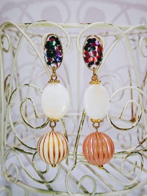 楕円UVレジンホロネイルシェル座金すじ玉樹脂ピアス☆ < 女性アクセサリー/時計  楕円UVレジンホロネイルシェル座金すじ玉樹脂ピアス☆  < 女性アクセサリー/時計の