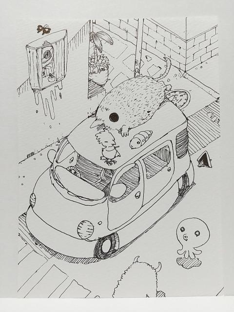手描きイラスト オリジナルイラスト 車 街 ハンドメイド 絵 原画 モノクロ インテリア 白黒 アナログ アート 自作 < アニメ/コミック/キャラクター  手描きイラスト オリジナルイラスト 車 街 ハンドメイド 絵 原画 モノクロ インテリア 白黒 アナログ アート 自作  < アニメ/コミック/キャラクターの