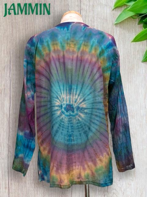 タイダイ太陽&月クルタ 長袖 アジアン サイケ ヒッピー エスニック < 男性ファッション  タイダイ太陽&月クルタ 長袖 アジアン サイケ ヒッピー エスニック < 男性ファッションの