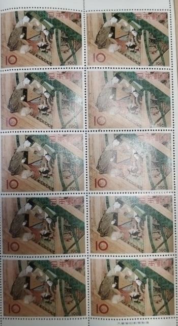 1964年切手趣味週間 源氏物語絵巻「宿木」貴重 記念切手 特殊切手 10×10  1シート 未使用 < ホビー  1964年切手趣味週間 源氏物語絵巻「宿木」貴重 記念切手 特殊切手 10×10  1シート 未使用  < ホビーの