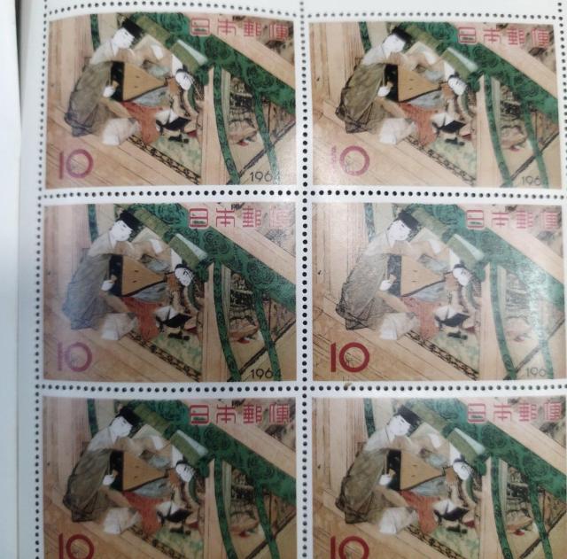 1964年切手趣味週間 源氏物語絵巻「宿木」貴重 記念切手 特殊切手 10×10  1シート 未使用 < ホビー  1964年切手趣味週間 源氏物語絵巻「宿木」貴重 記念切手 特殊切手 10×10  1シート 未使用 < ホビーの