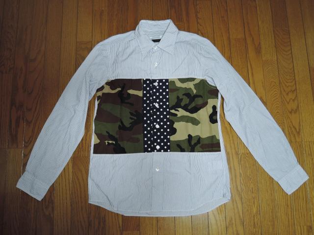 SOPHNET. ソフネット 再構築 パッチワーク ストライプシャツ S 迷彩柄 ドット柄 薄手 FABRIC MIX < ブランド  SOPHNET. ソフネット 再構築 パッチワーク ストライプシャツ S 迷彩柄 ドット柄 薄手 FABRIC MIX  < ブランドの