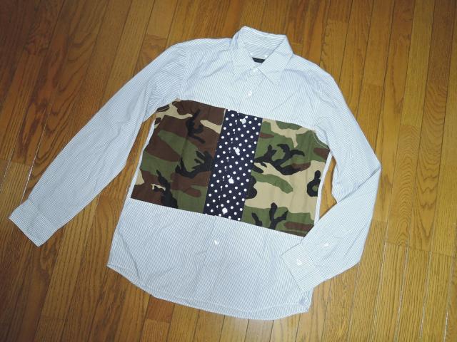 SOPHNET. ソフネット 再構築 パッチワーク ストライプシャツ S 迷彩柄 ドット柄 薄手 FABRIC MIX < ブランド  SOPHNET. ソフネット 再構築 パッチワーク ストライプシャツ S 迷彩柄 ドット柄 薄手 FABRIC MIX < ブランドの