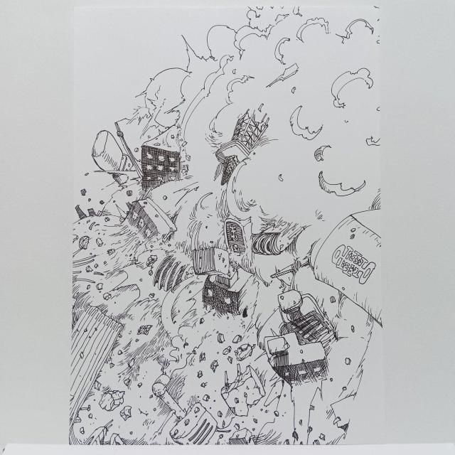 オリジナルイラスト 手描きイラスト ドガガガガガ 大爆発 ハンドメイド インテリア モノクロ アナログ アート 白黒 絵 art < アニメ/コミック/キャラクター  オリジナルイラスト 手描きイラスト ドガガガガガ 大爆発 ハンドメイド インテリア モノクロ アナログ アート 白黒 絵 art  < アニメ/コミック/キャラクターの
