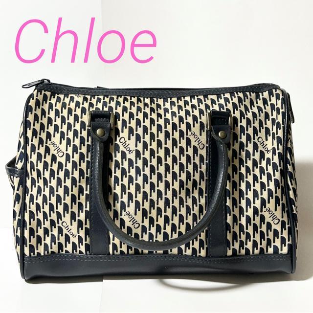 美品 Chloe クロエ ナイロン レザー ハンドバッグ ミニボストン ベージュ ネイビー < ブランド  美品 Chloe クロエ ナイロン レザー ハンドバッグ ミニボストン ベージュ ネイビー  < ブランドの