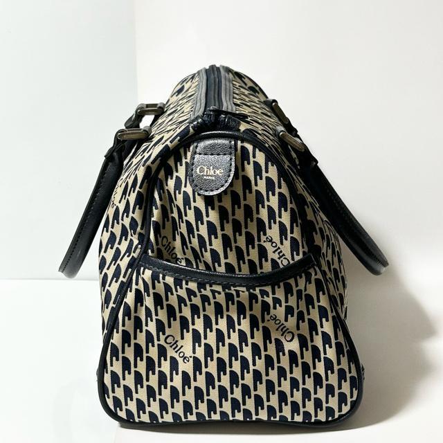 美品 Chloe クロエ ナイロン レザー ハンドバッグ ミニボストン ベージュ ネイビー < ブランド  美品 Chloe クロエ ナイロン レザー ハンドバッグ ミニボストン ベージュ ネイビー < ブランドの